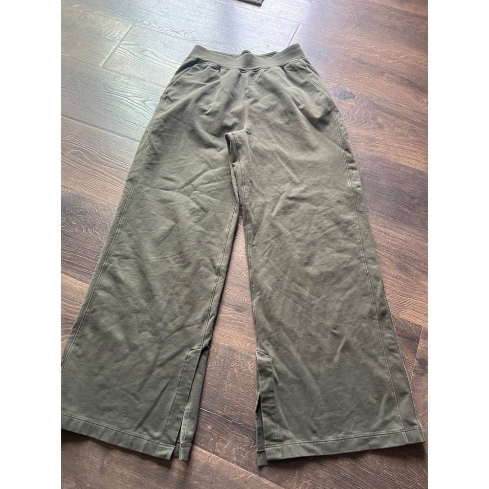 Lululemon Scuba High-Rise Wide-Leg Pant Olive Green Split Hem Fleece 29 Inseam